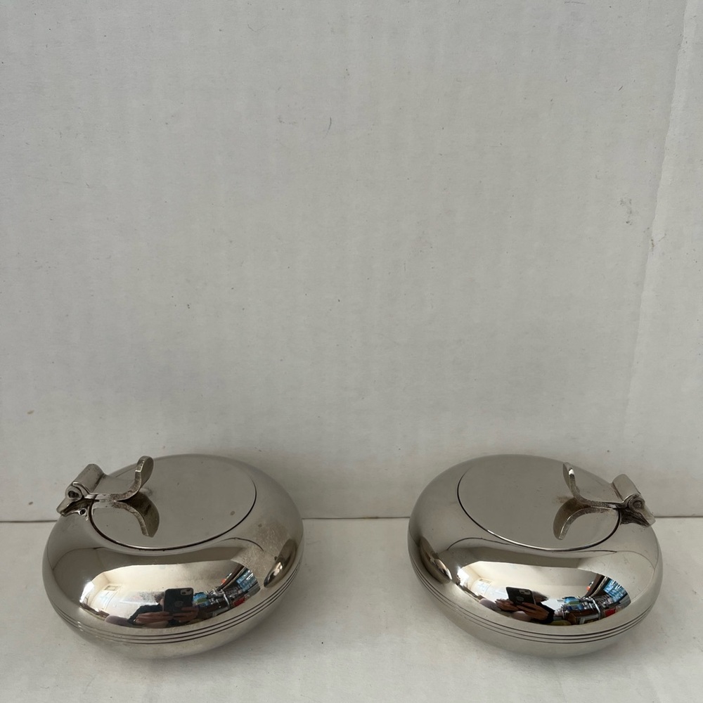 2 Vtg Pottery Barn Silverplated Round Candle Holder/Ash Tray from Pottery Barn